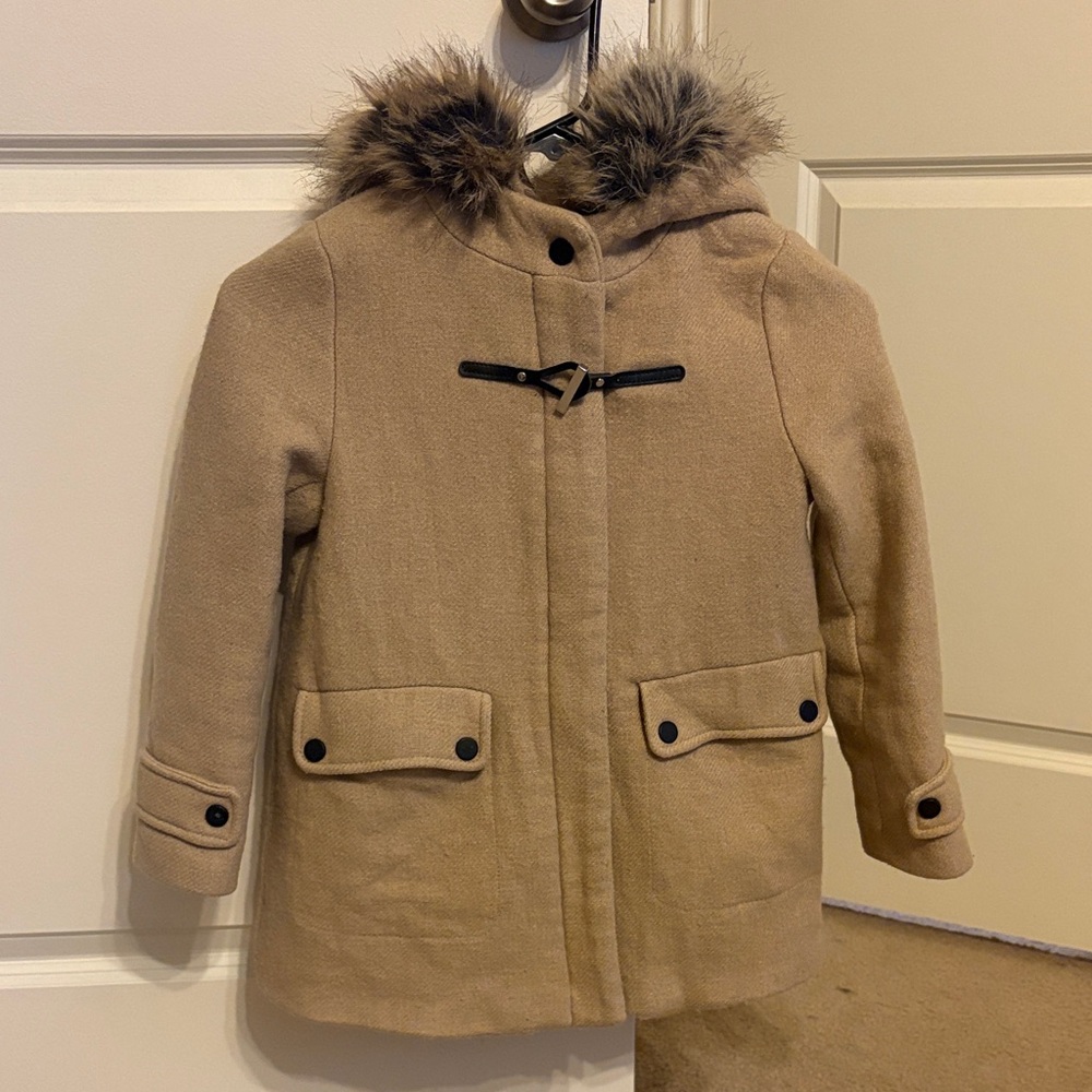 Wool Kids Coat with Faux Fur Hood